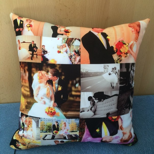 Подушка с фотографиями на свадебную тематику